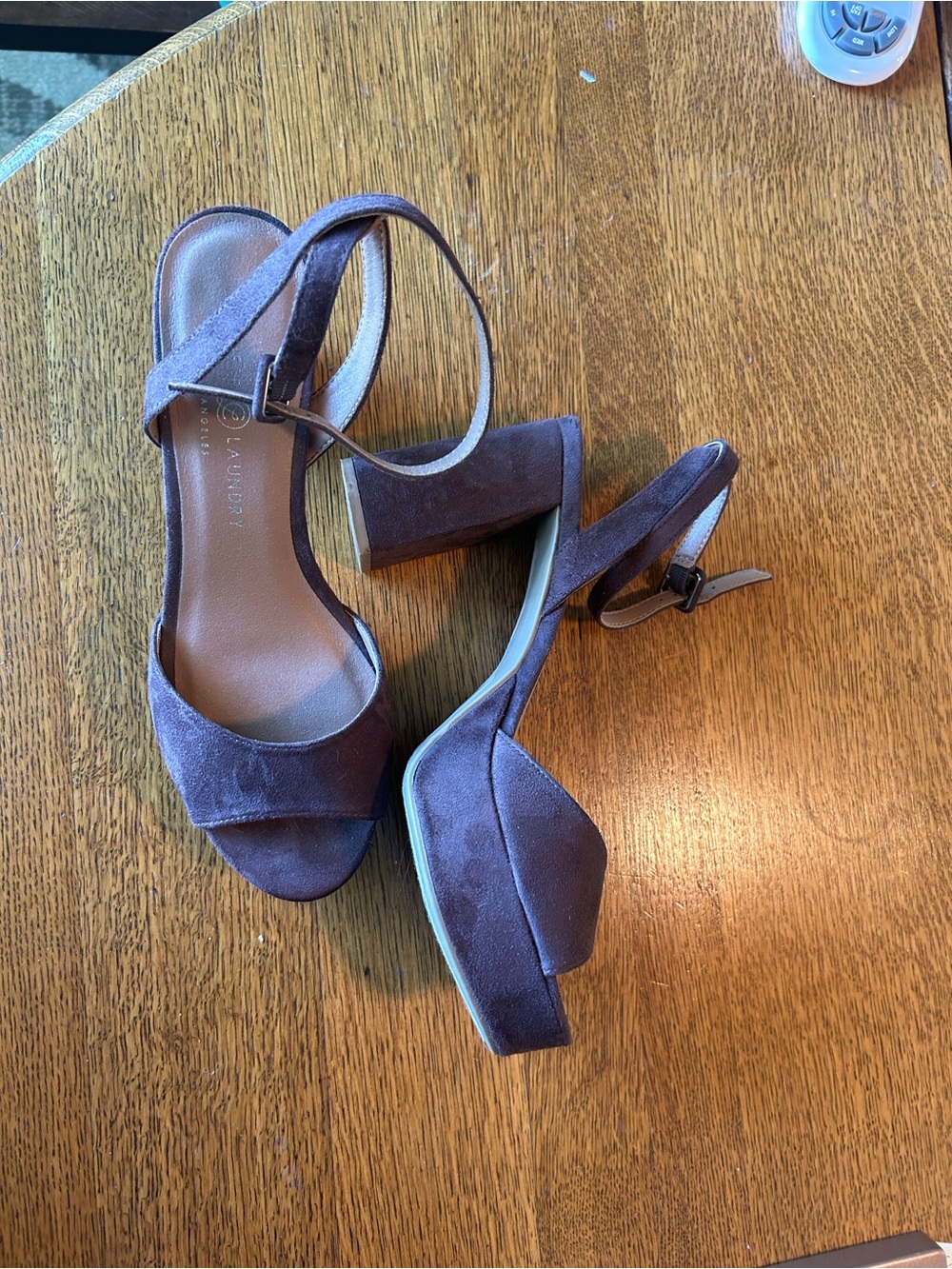 Chinese Laundry Dark Brown Suede Platform Block Heel Sandals
